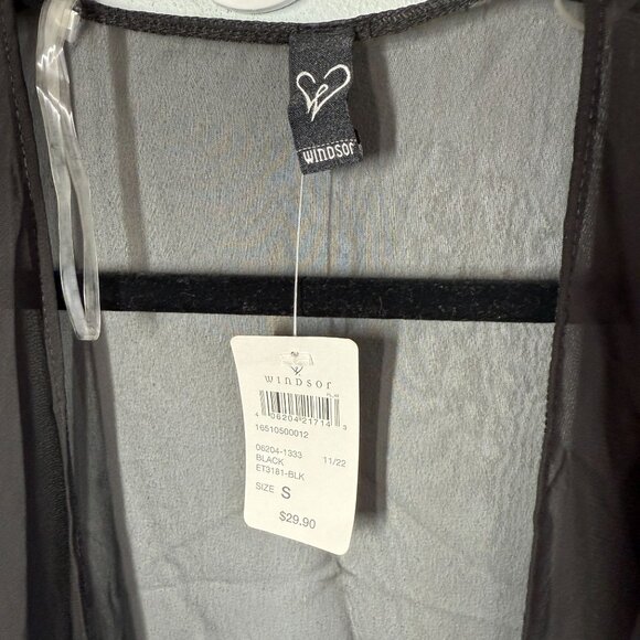 NWT Windsor Womens Sheer Chiffon Kimono Small Black Loose Relaxed Cover Up - Picture 8 of 9